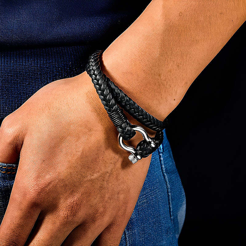 For Grandson - Grandmother And Grandson Forever Linked Together Leather Bracelet-37bracelet