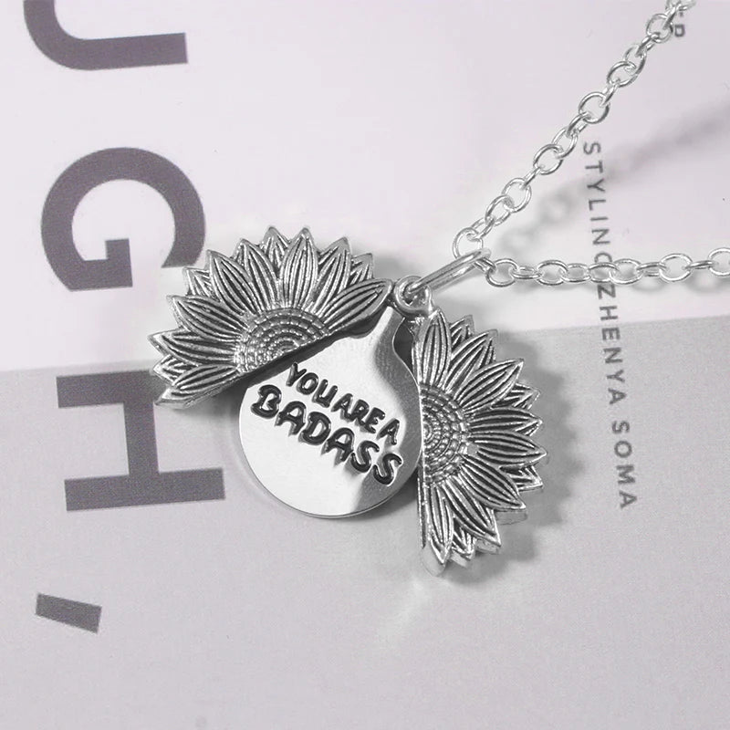 You Are A Badass Sunflower Necklace