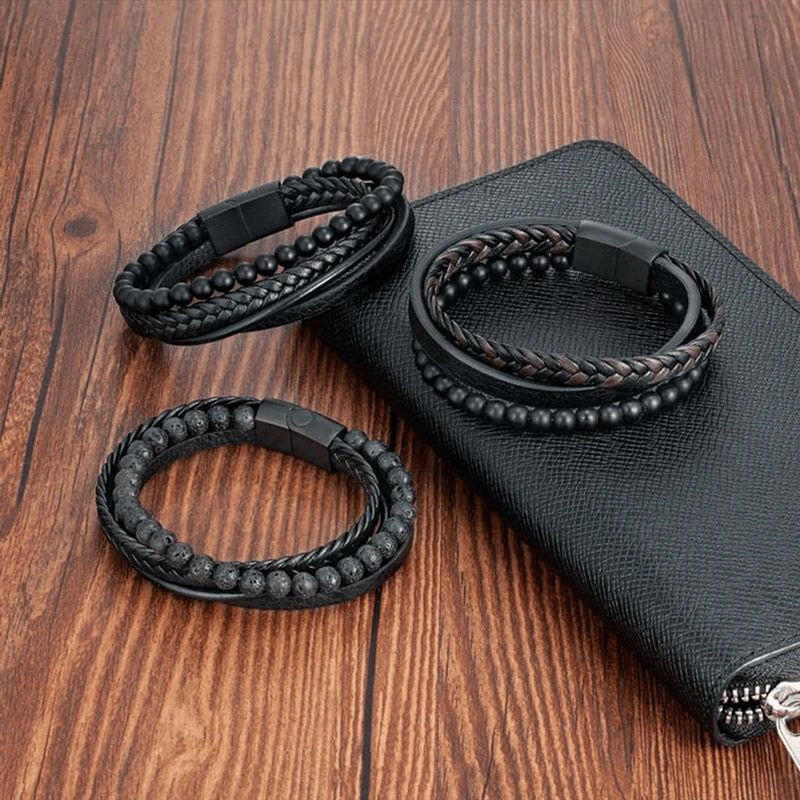 Absorbs Negative Energy & Instantly Destress Three Layers Volcanic Stone Bracelet 