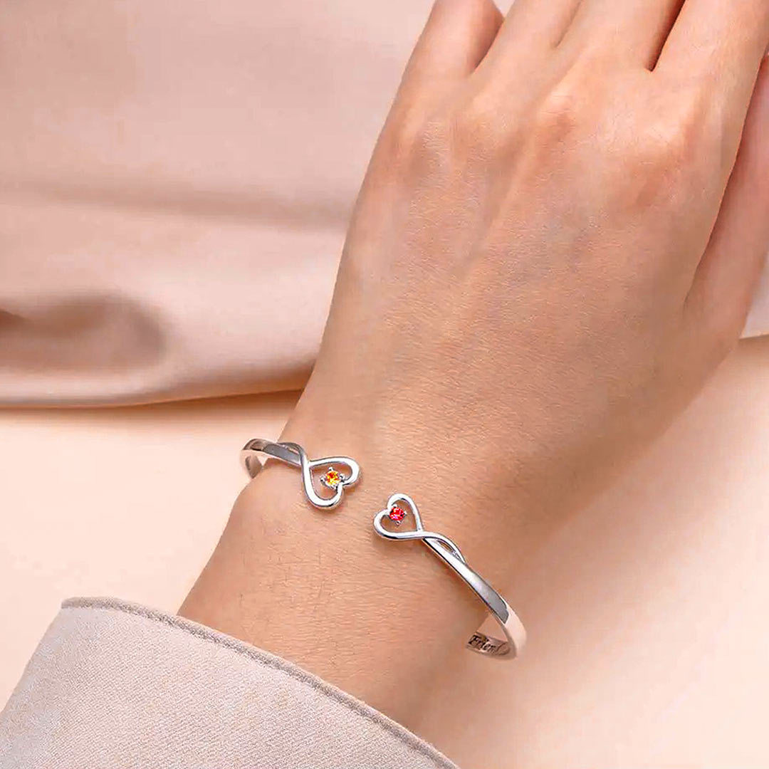 For Friend - Not Sisters By Blood But Sisters By Heart Heart Double Heart Birthstone Custom Bracelet