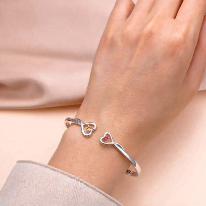 For Friend - Not Sisters By Blood But Sisters By Heart Heart Double Heart Birthstone Custom Bracelet