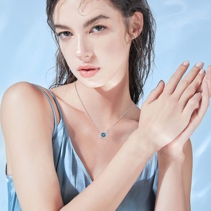 S925 Anchor Crystal Circle Necklace With Blue Diamond
