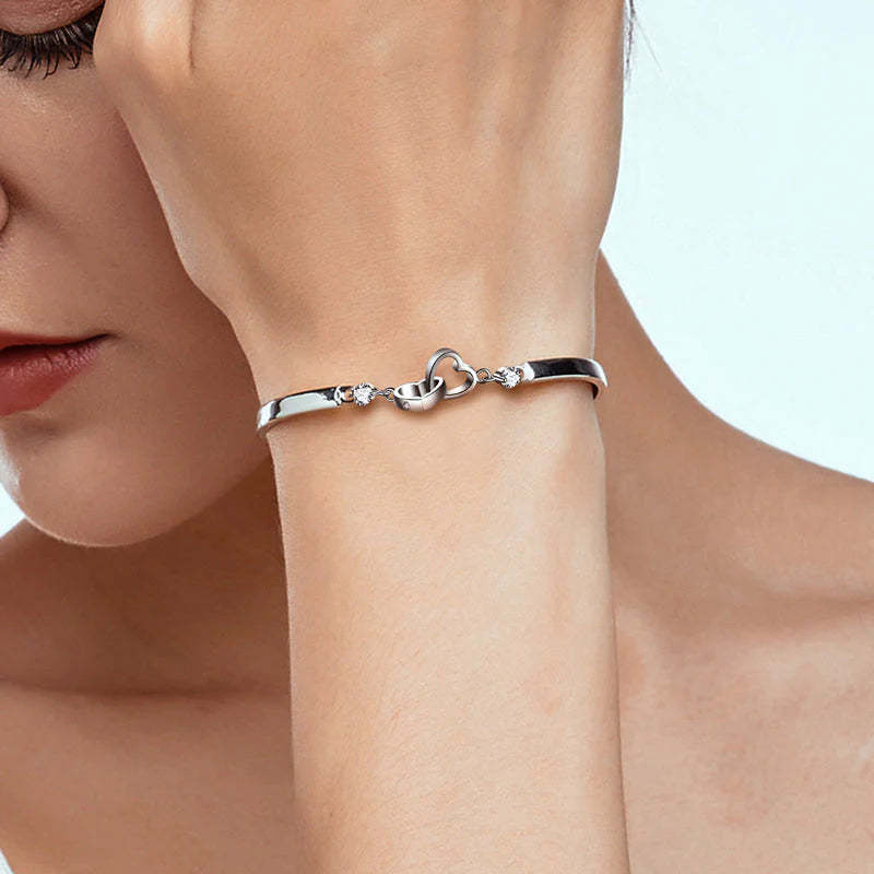 For Ddaughter - S925 Mother & Daughter Forever Linked Together Crystal Heart To Heart Bracelet-37bracelet