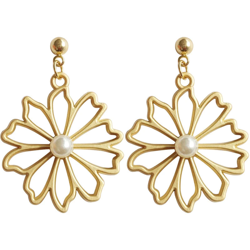 Gold Pearl Flower Earrings