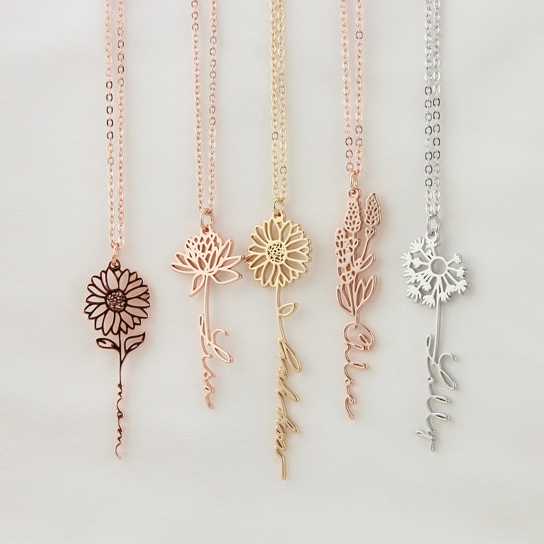 Build Your Own Bouquet Birthday Flower Name Custom Necklace