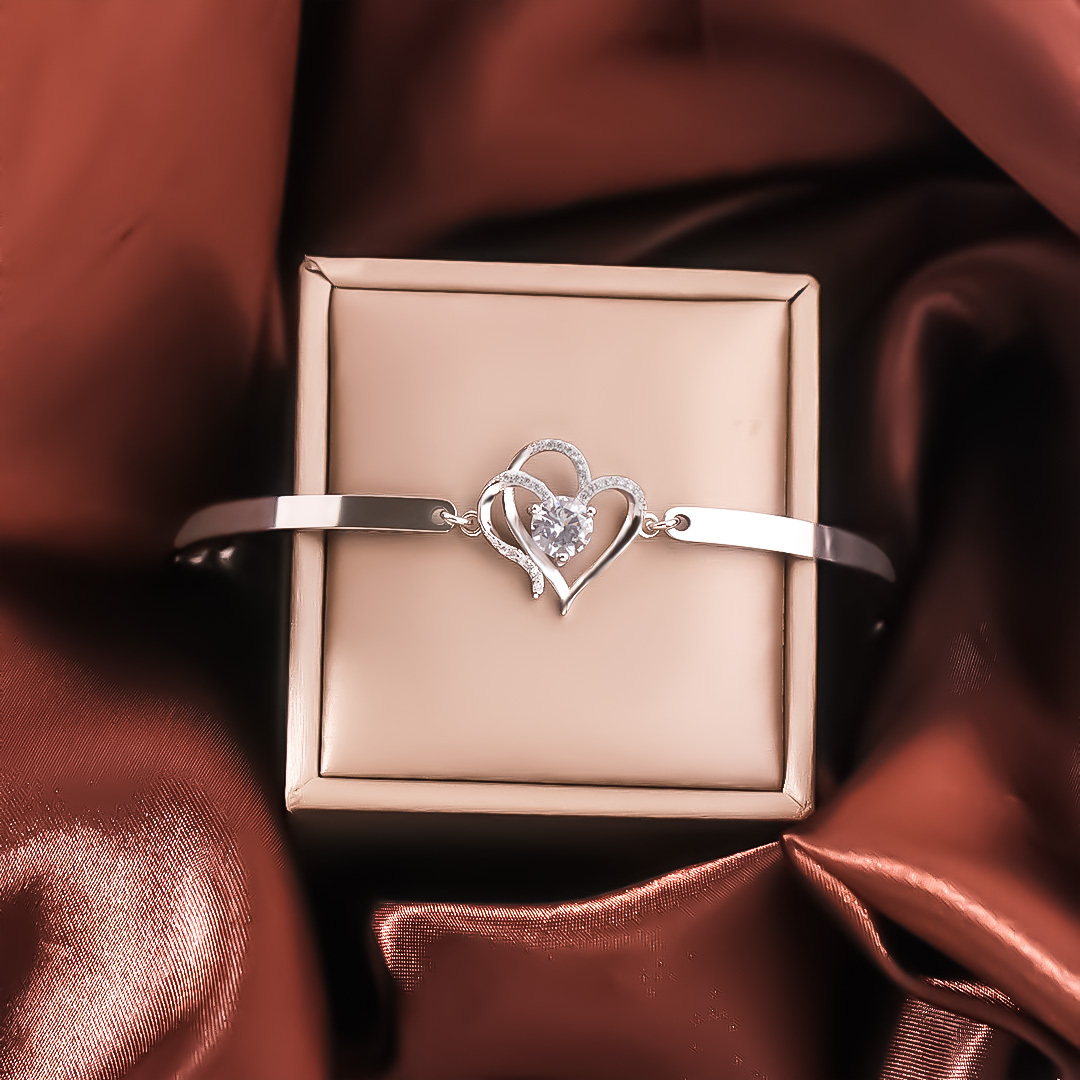For Grandma - Grandmother & Granddaughter Forever Linked Together Double Heart Diamond Bracelet