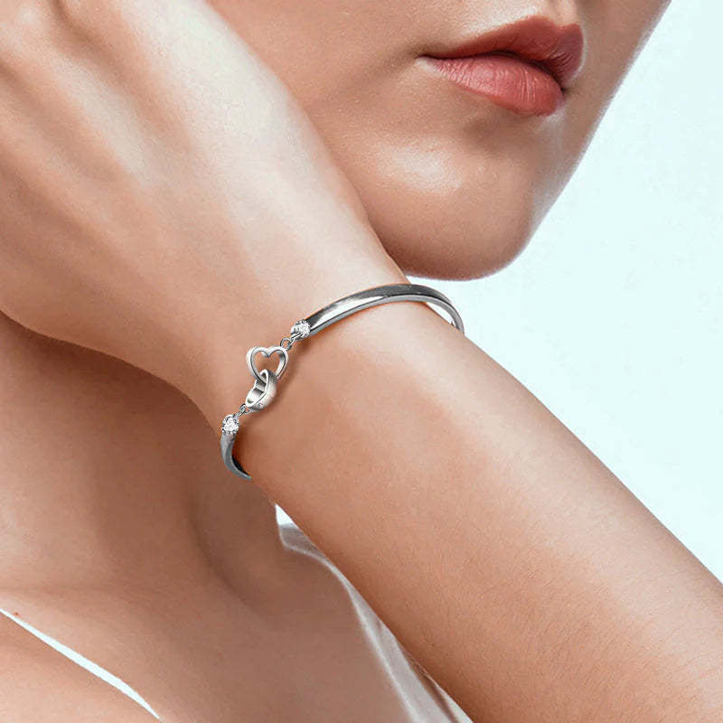 For Ddaughter - S925 Mother & Daughter Forever Linked Together Crystal Heart To Heart Bracelet-37bracelet