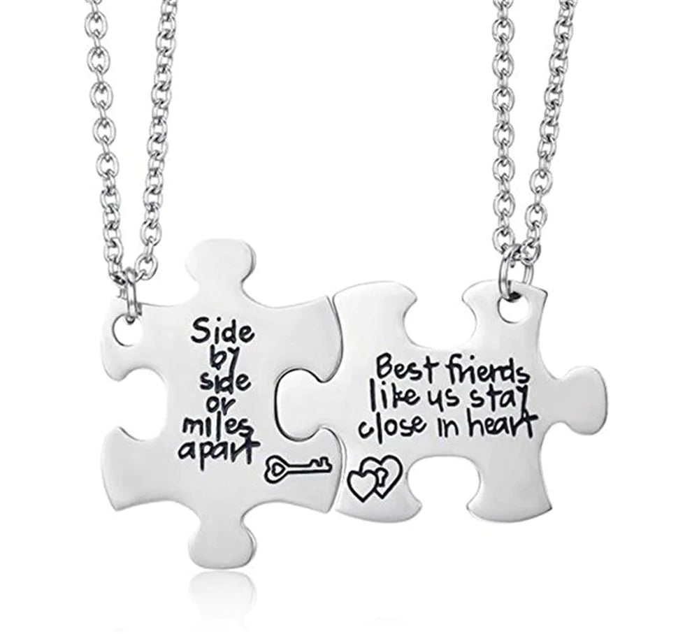 For Friends - Side By Side Or Miles Apart Best Friends Like Us Stay Close In Heart Puzzle Necklaces