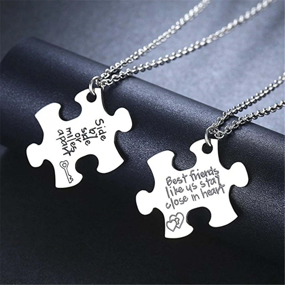 For Friends - Side By Side Or Miles Apart Best Friends Like Us Stay Close In Heart Puzzle Necklaces-37bracelet