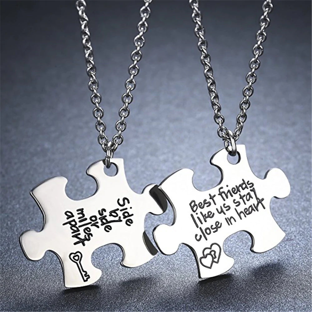 For Friends - Side By Side Or Miles Apart Best Friends Like Us Stay Close In Heart Puzzle Necklaces-37bracelet
