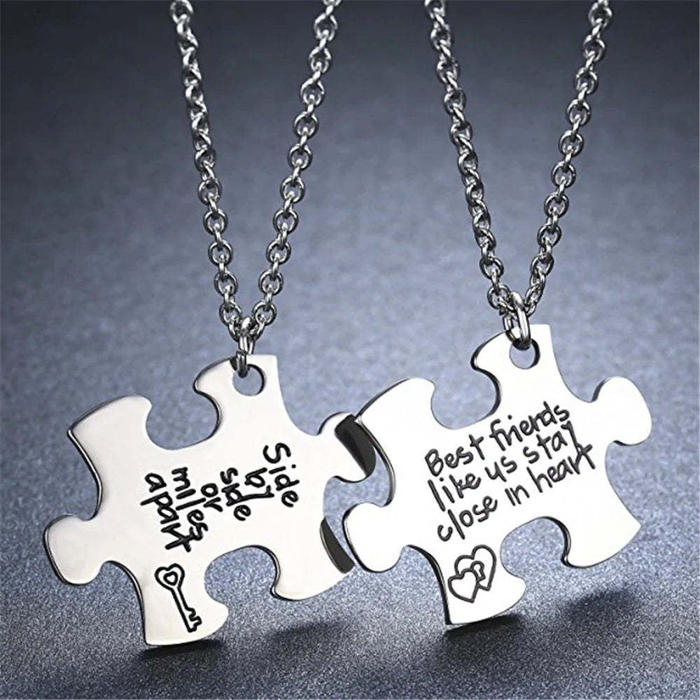 For Friends - Side By Side Or Miles Apart Best Friends Like Us Stay Close In Heart Puzzle Necklaces-37bracelet