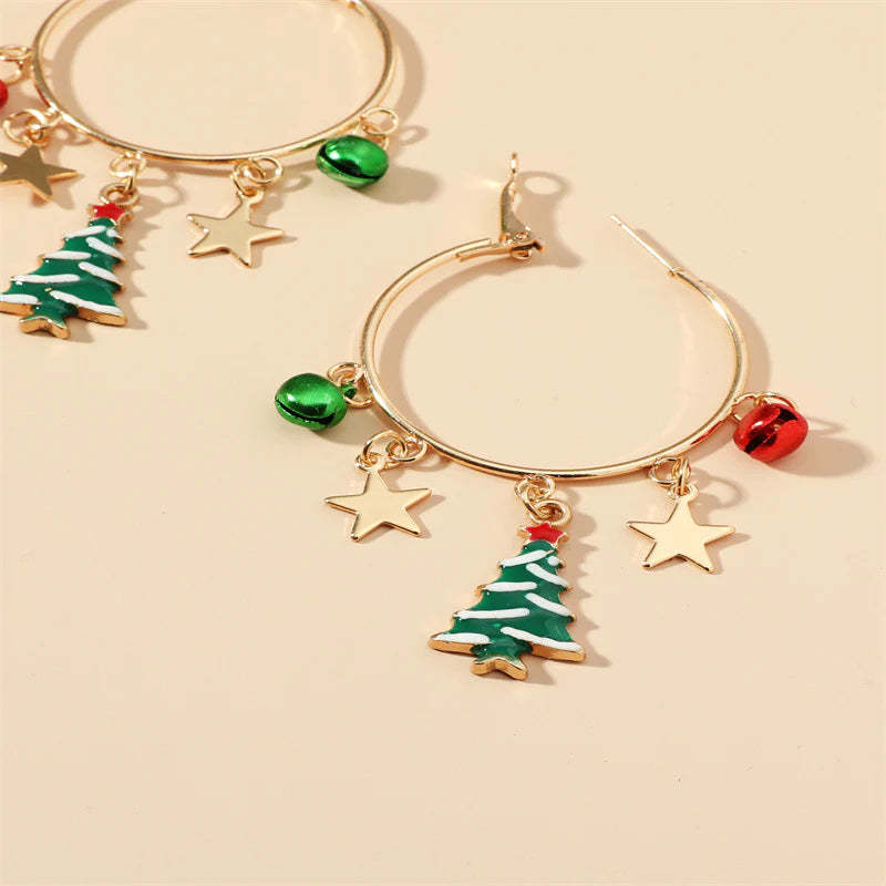 Christmas Tree and Star and Bell Circle Pendent Earrings-37bracelet