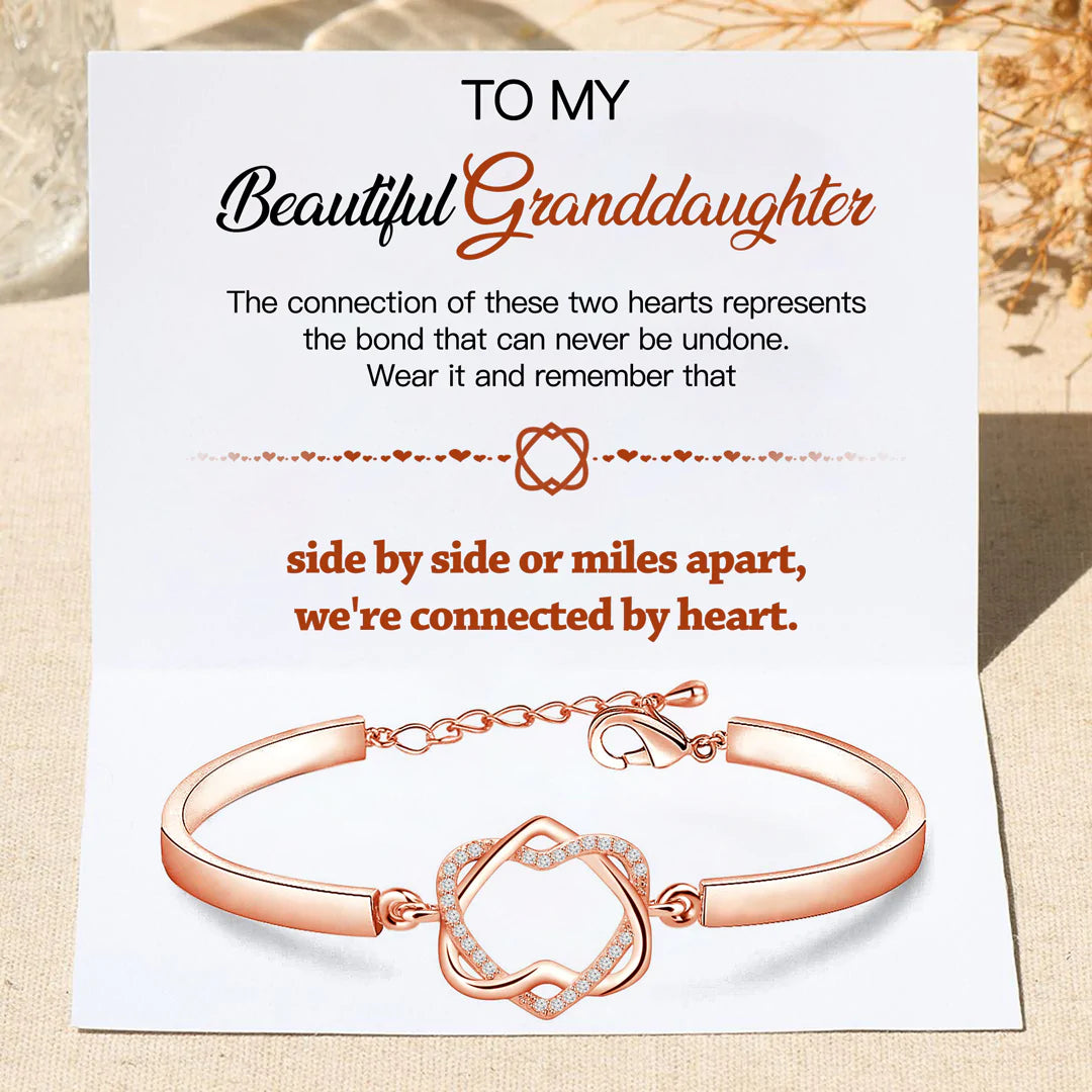 For Granddaughter - Side by Side or Miles Apart We're Connected by Heart Knot Bracelet