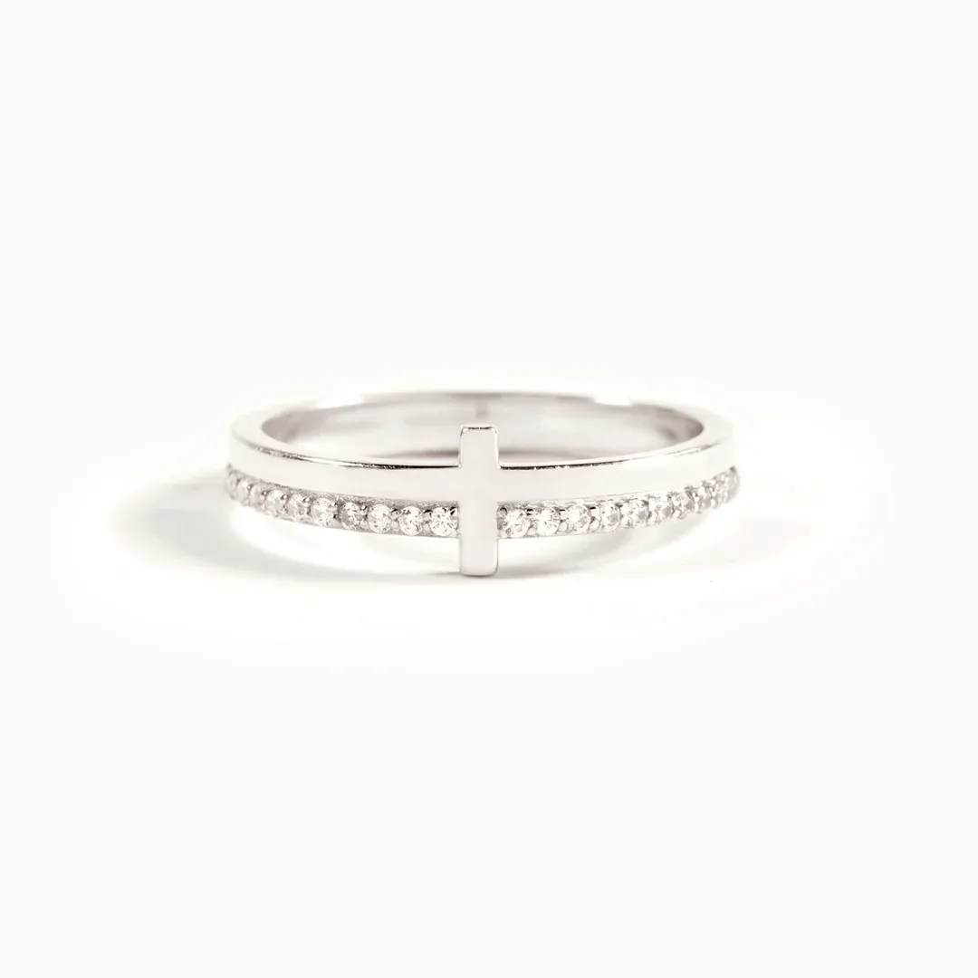 For Daughter - Whenever You Feel Overwhelmed, Always Remember To Pray On It Engraved Diamond Cross Ring