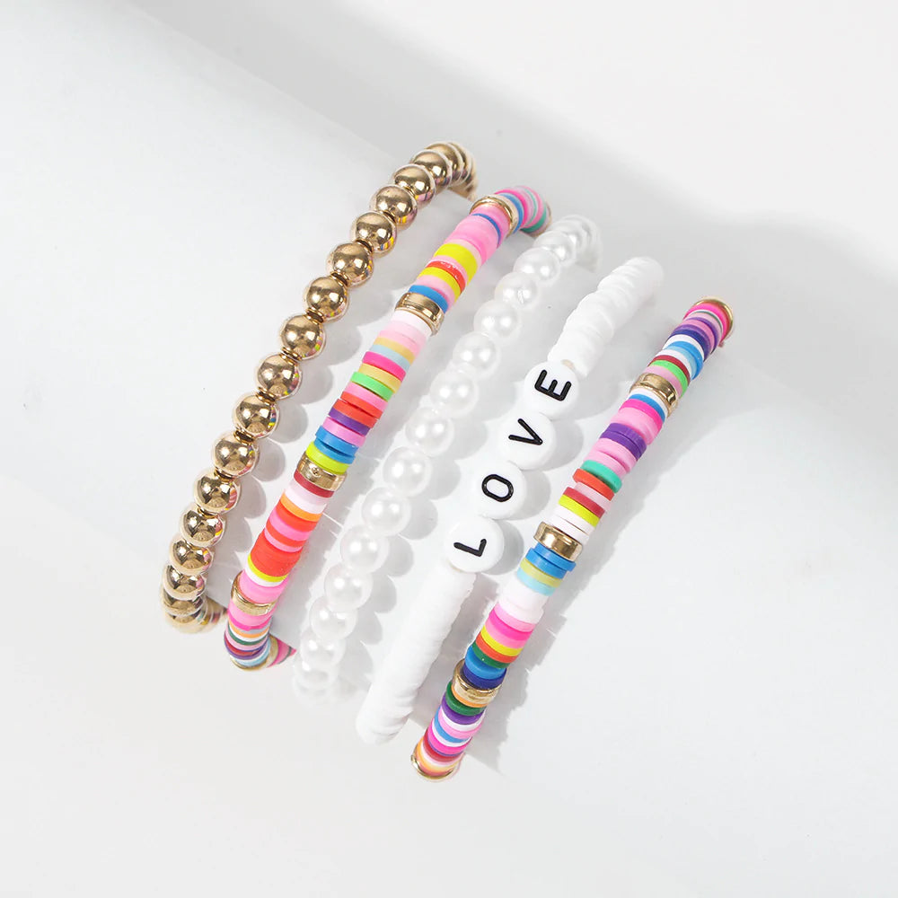 Handmade Colorful LOVE Bead Stackable Bracelets