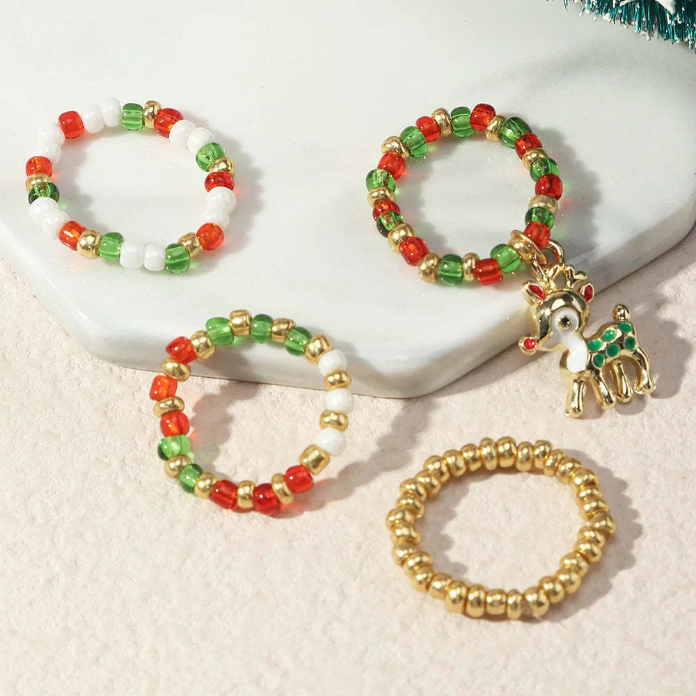 4 Pcs Christmas Deer Bead Ring-37bracelet