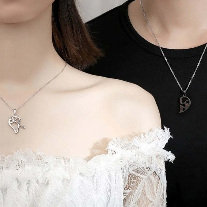 For Love - You Hold My Key Heart Couple Necklaces