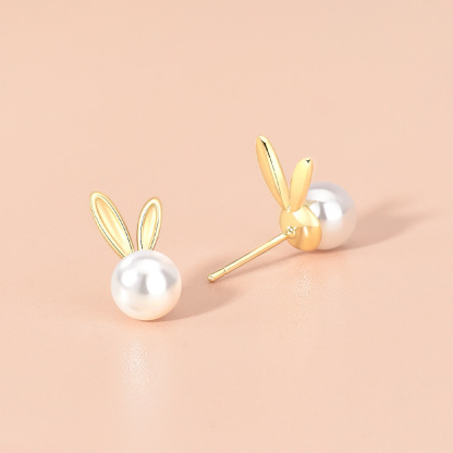 Easter - Bunny Pearl Stud Earrings