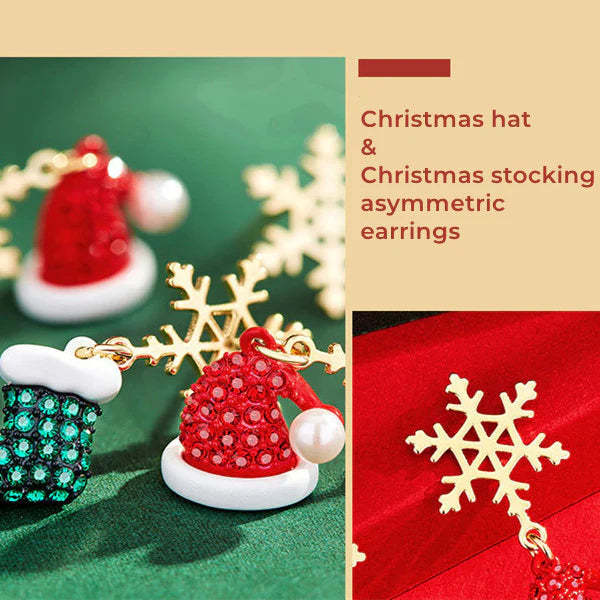 Christmas Hat And Christmas Stocking Asymmetric Earrings-37bracelet
