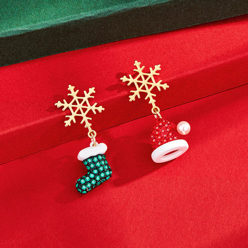Christmas Hat And Christmas Stocking Asymmetric Earrings-37bracelet