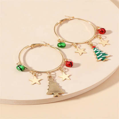 Christmas Tree and Star and Bell Circle Pendent Earrings-37bracelet