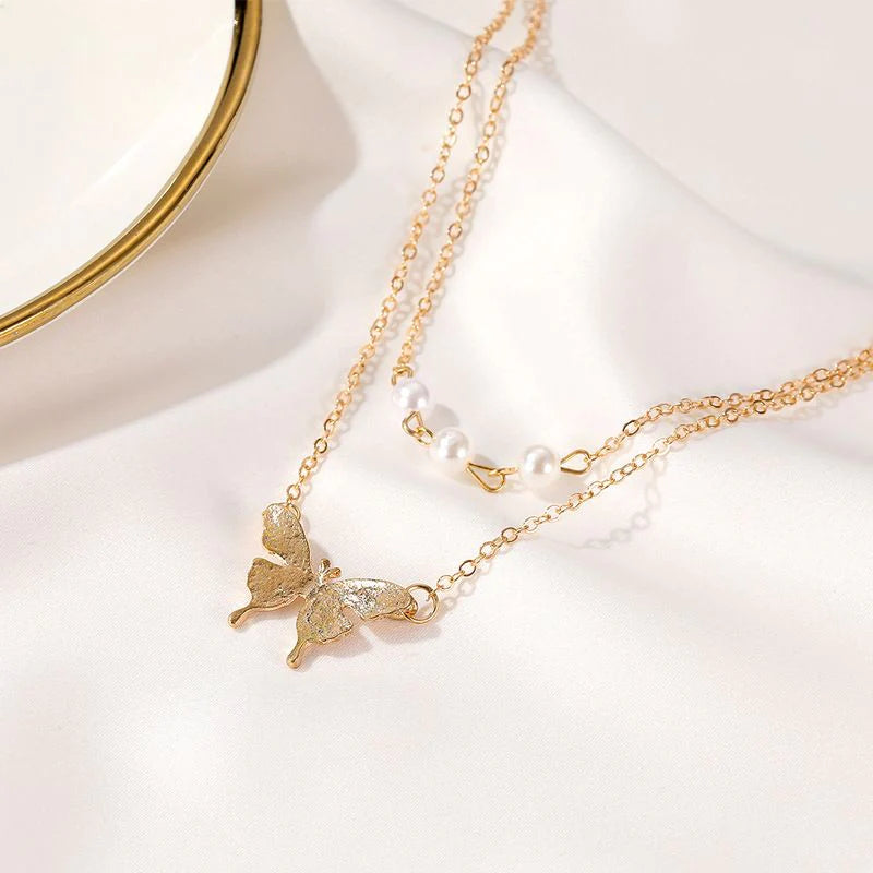 Butterfly Pearl Layer Necklace-37bracelet