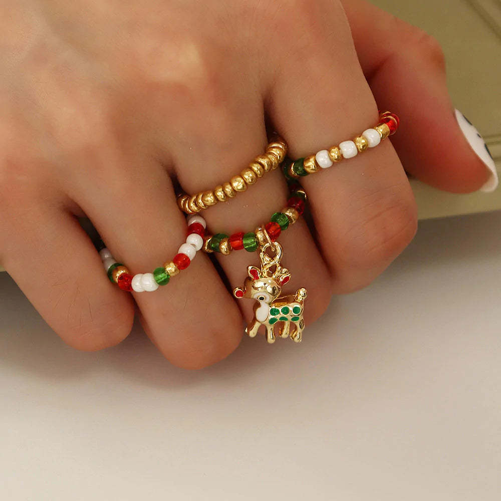 4 Pcs Christmas Deer Bead Ring-37bracelet