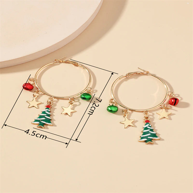Christmas Tree and Star and Bell Circle Pendent Earrings-37bracelet