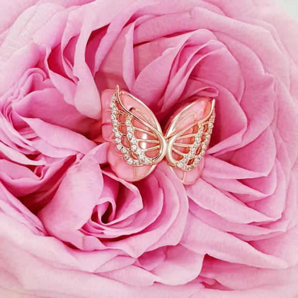 For Memorial - Those We Love Fly with Us Diamond Double Butterfly Ring