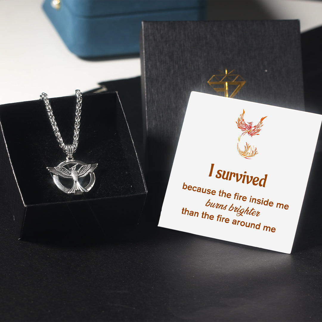 S925 The Fire Inside Me Burns Brighter Than The Fire Around Me Circle Phoenix Necklace For Men