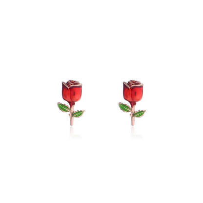 S925 Red Rose Earrings