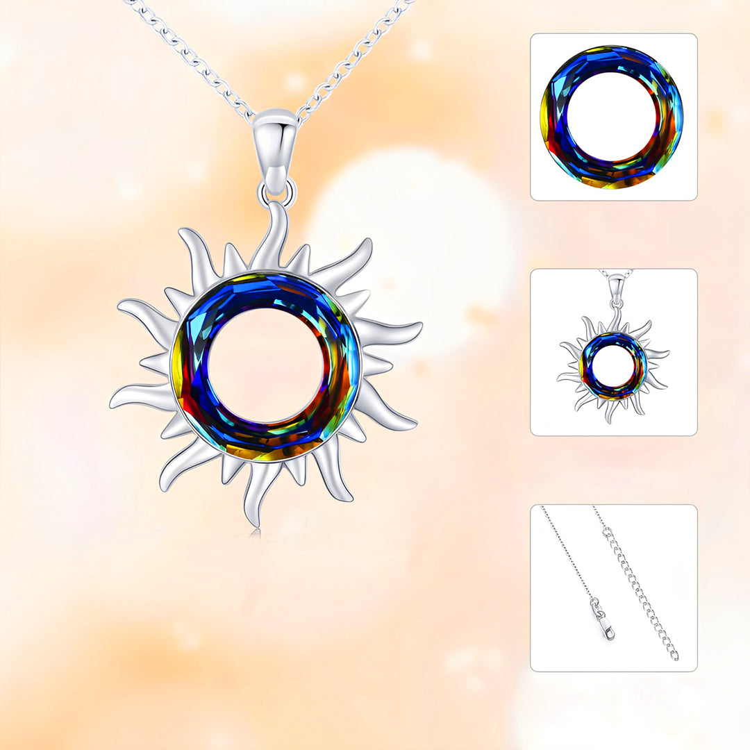 S925 Sun will Rise Crystal Circle Sun Necklace