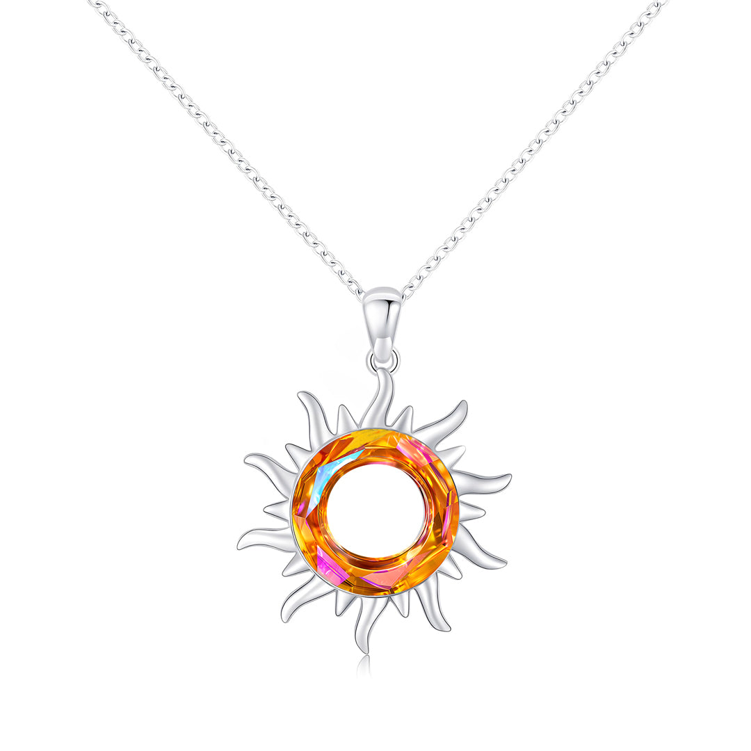 S925 Sun will Rise Crystal Circle Sun Necklace