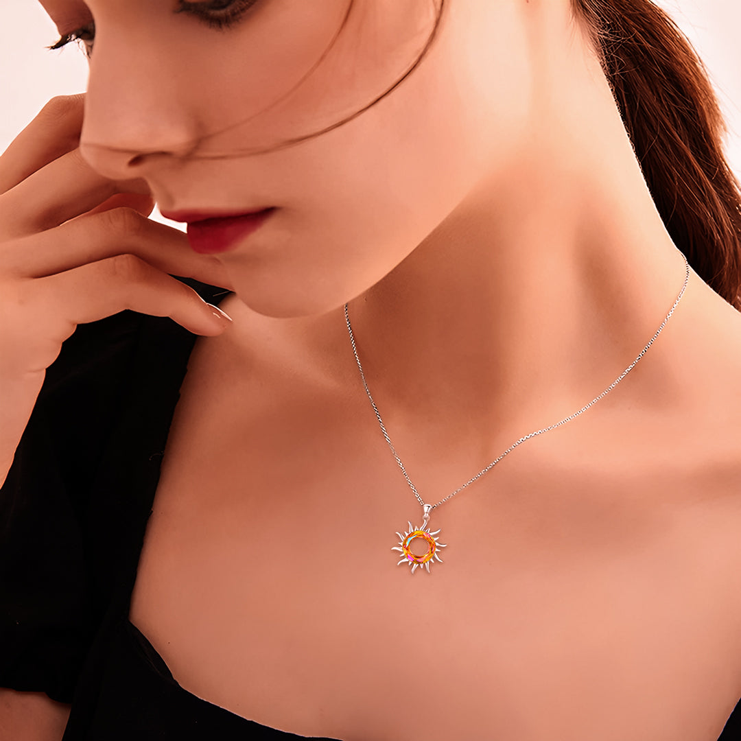 S925 Sun will Rise Crystal Circle Sun Necklace