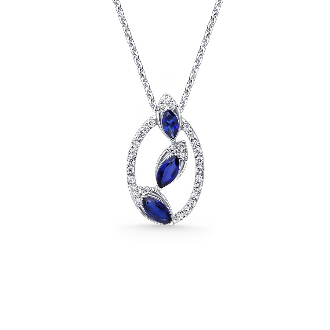 S925 The Love Between Grandmother Mother and Granddaughter is Precious Treasure Blue Crystal Oval Necklace
