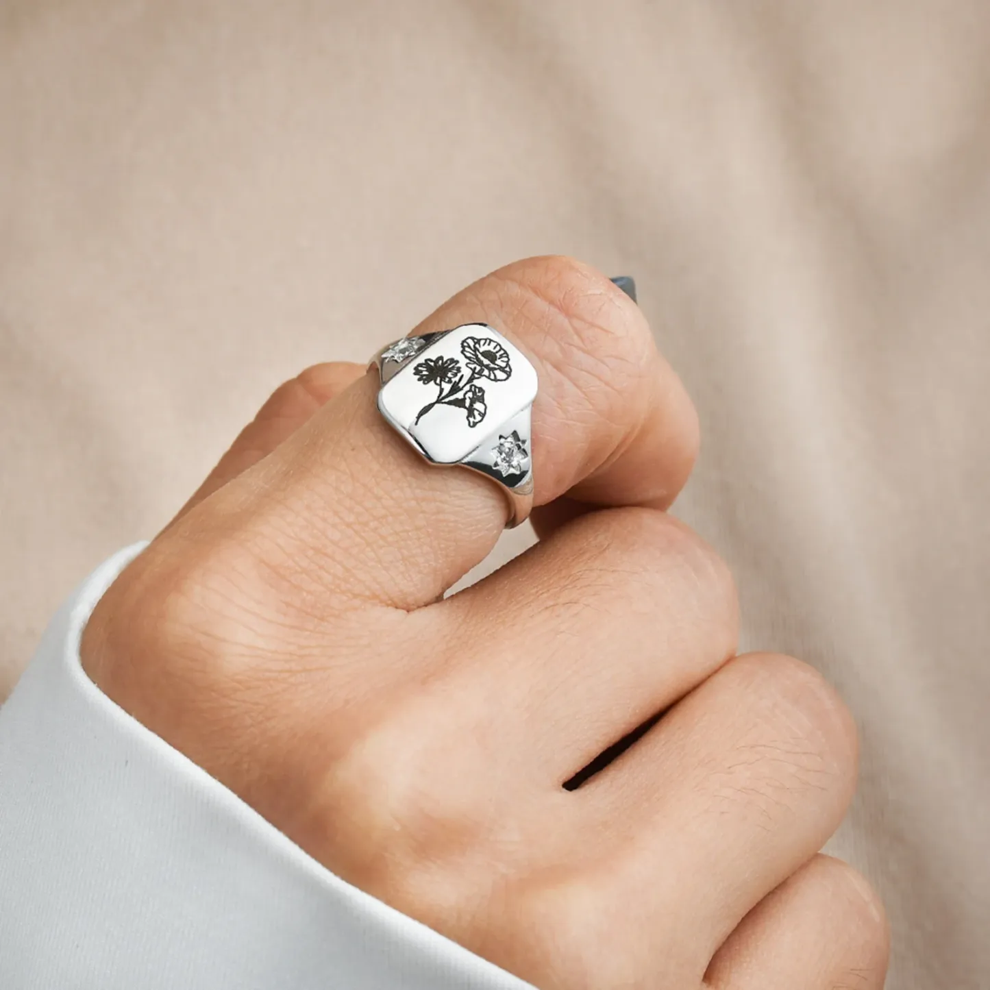 S925 Customized Diamond Birth Flower Ring