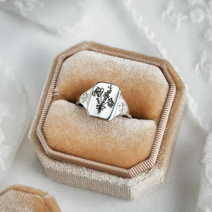 S925 Customized Diamond Birth Flower Ring