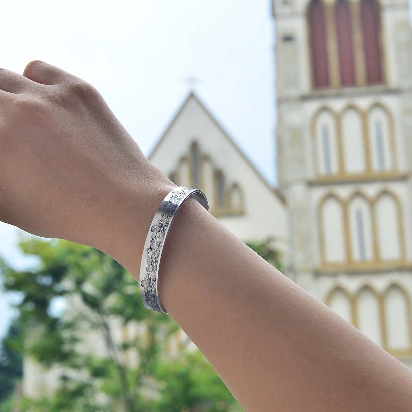 I Pray You Safe, Well And Happy Wave Cuff Bracelet-37bracelet