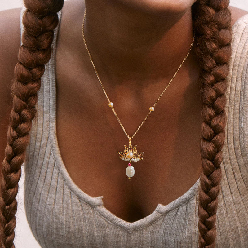 Enlightment & New Beginnings Lotus Pearl Necklace