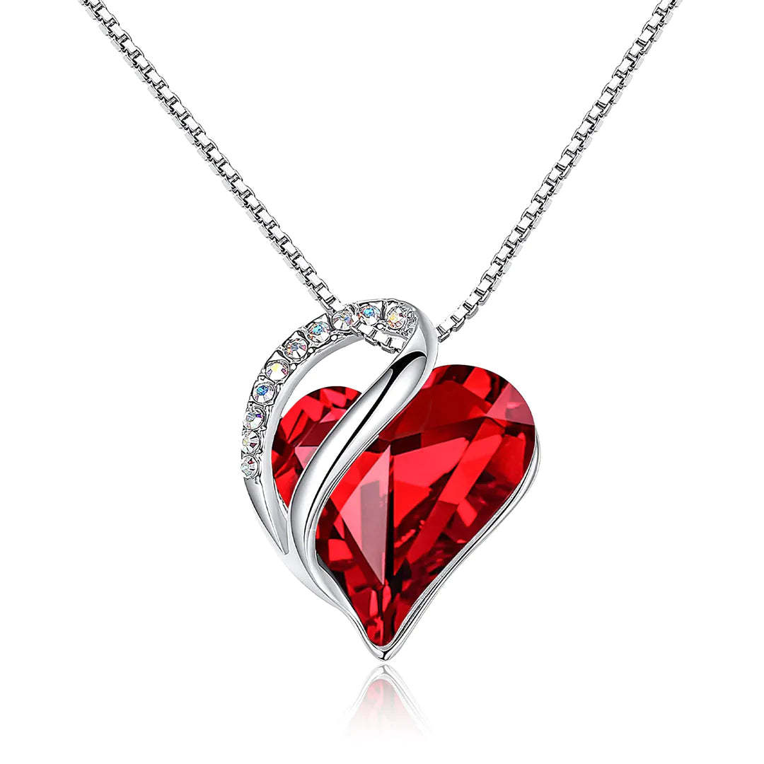 For Love - S925 We are Connected Heart to Heart Red Crystal Love Necklace