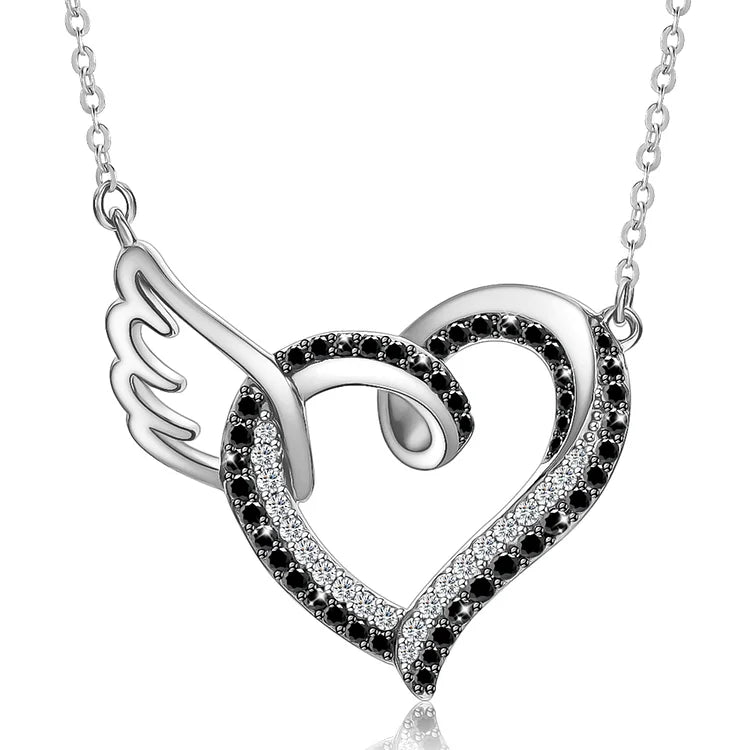 For Memorial - The Day I Lost You I Also Lost Me Black Diamond Heart Wings Necklace