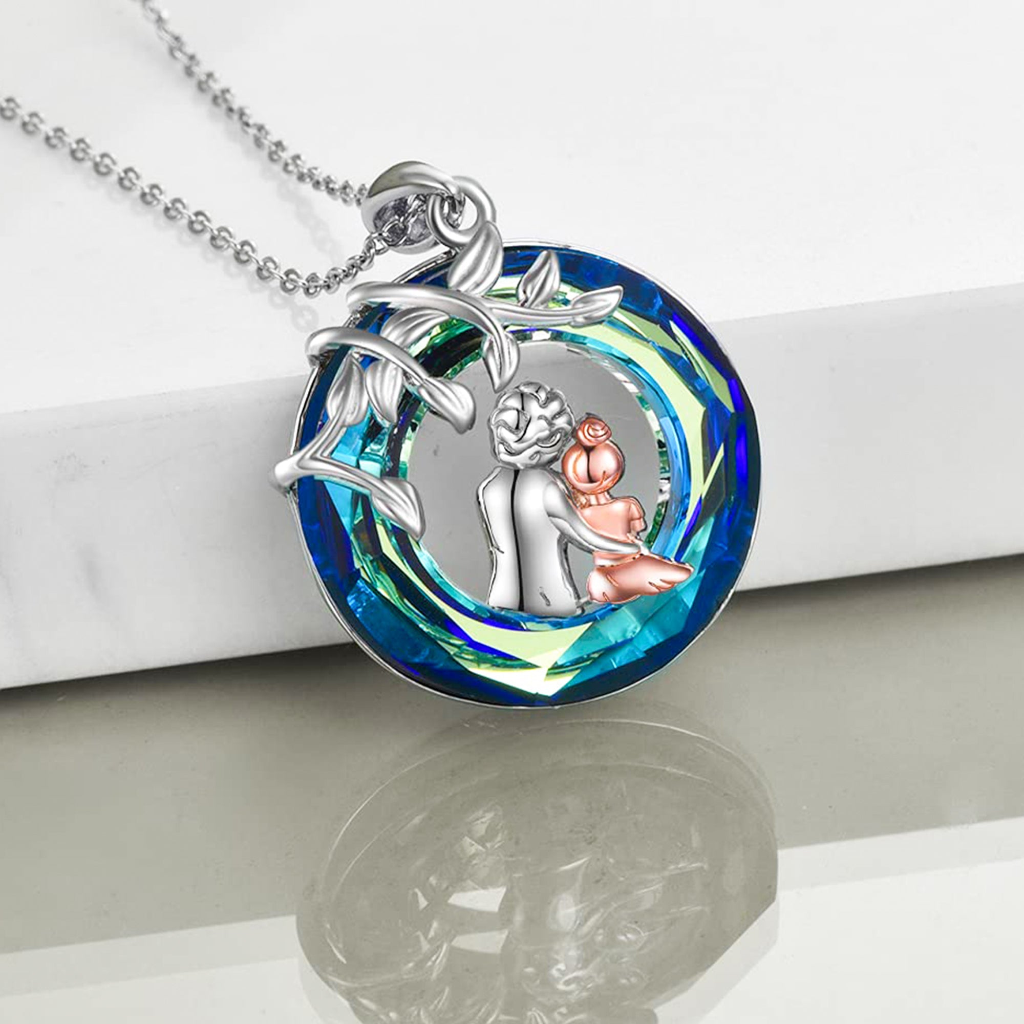For Granddaughter - S925 I Think of You and Love You Every Day Blue Crystal Necklace