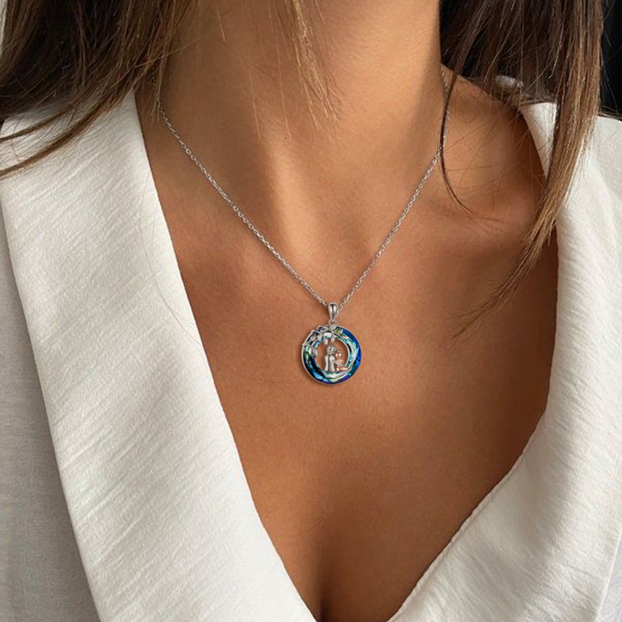 For Granddaughter - S925 I Think of You and Love You Every Day Blue Crystal Necklace