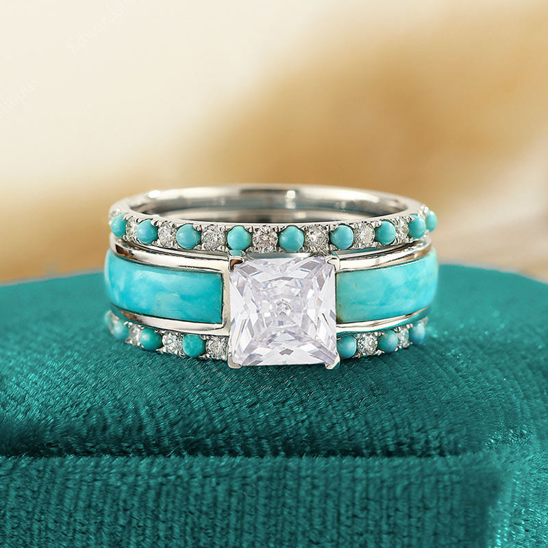 S925 Dazzling Diamond Turquoise Stacking Ring - Unleash Your Inner Glamour!