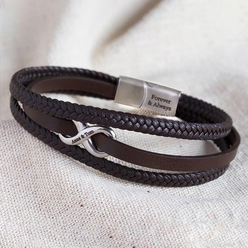 For Love -  Personalized 2 Names Infinity 3 Layers Leather Bracelet