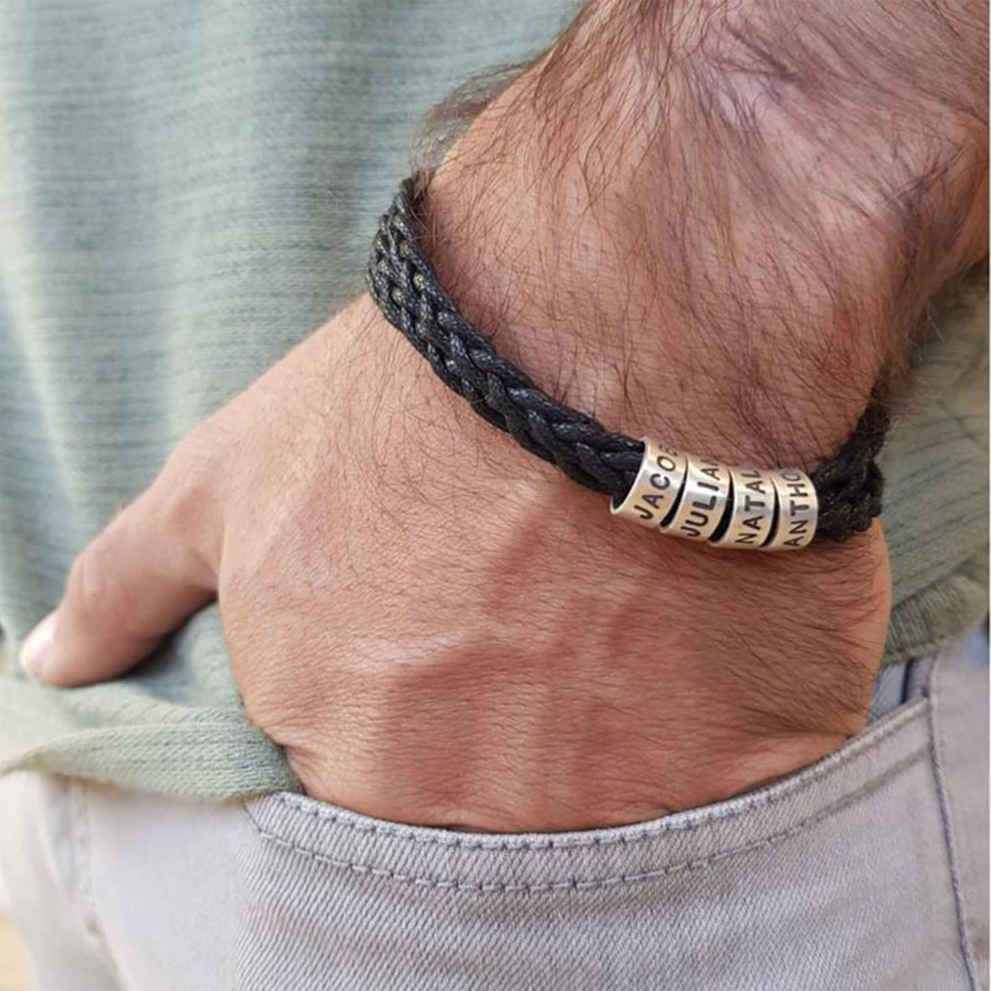 For Father - 3 Layer Cutiomized Name Leather Braided Bracelet