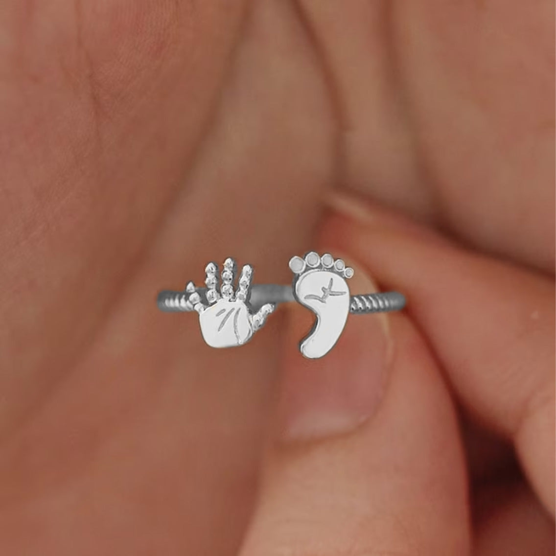 For Memorial - S925 Mama Of An Angel Palm And Sole Ring