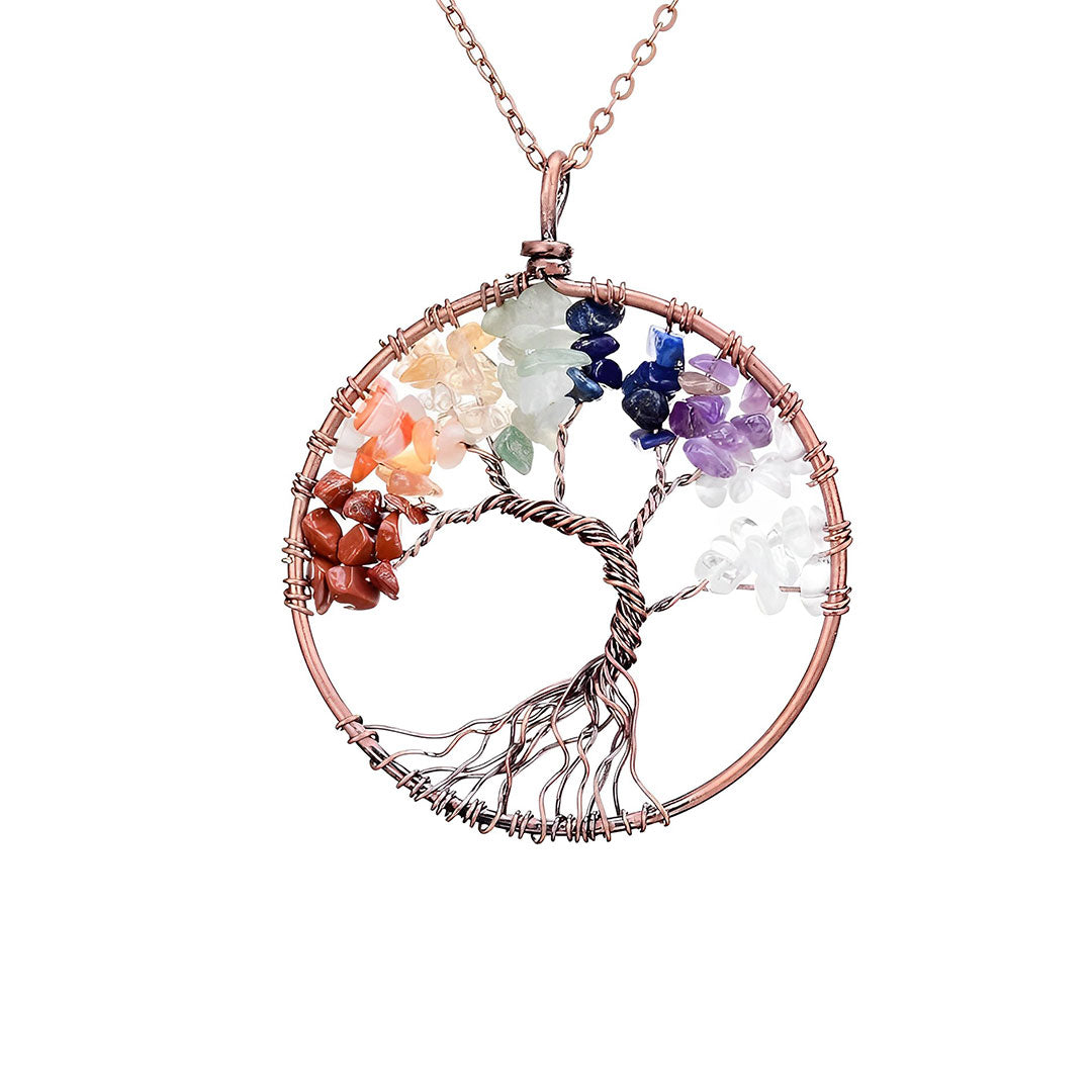 For Mother - A Mother is the Family Root Rainbow Rough Tree of Life Necklace