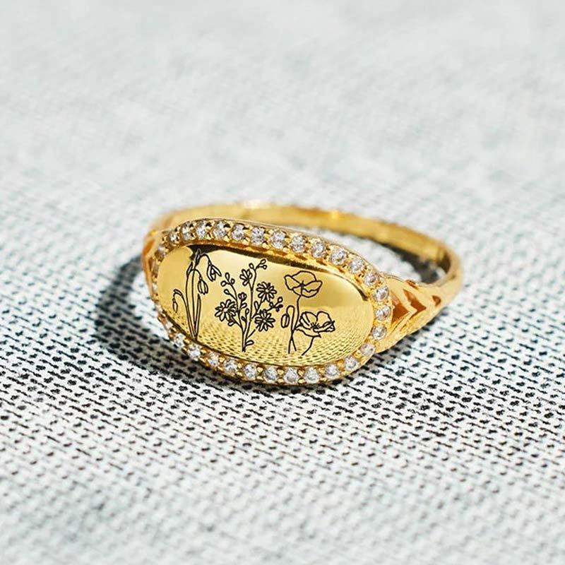 For Grandma - Grandma's Wild Flowers Birth Flowers Custom Ring