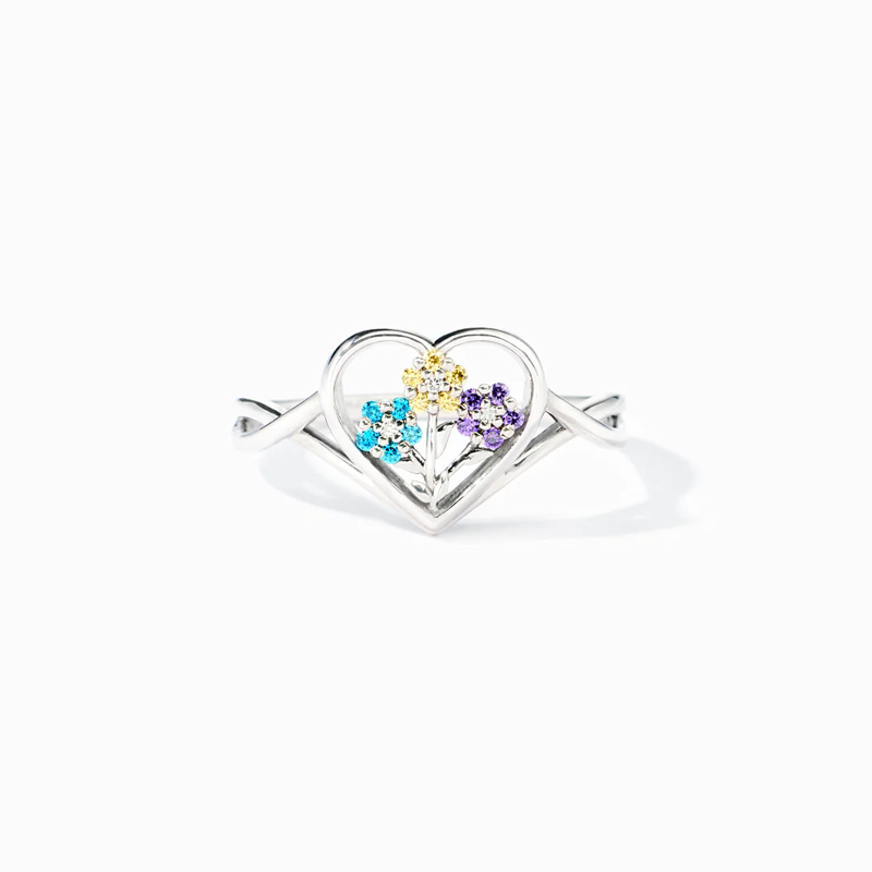 For Grandma/Mama - Grandma's/Mama's Wild Flowers Custom Birthstones Flower Heart Ring